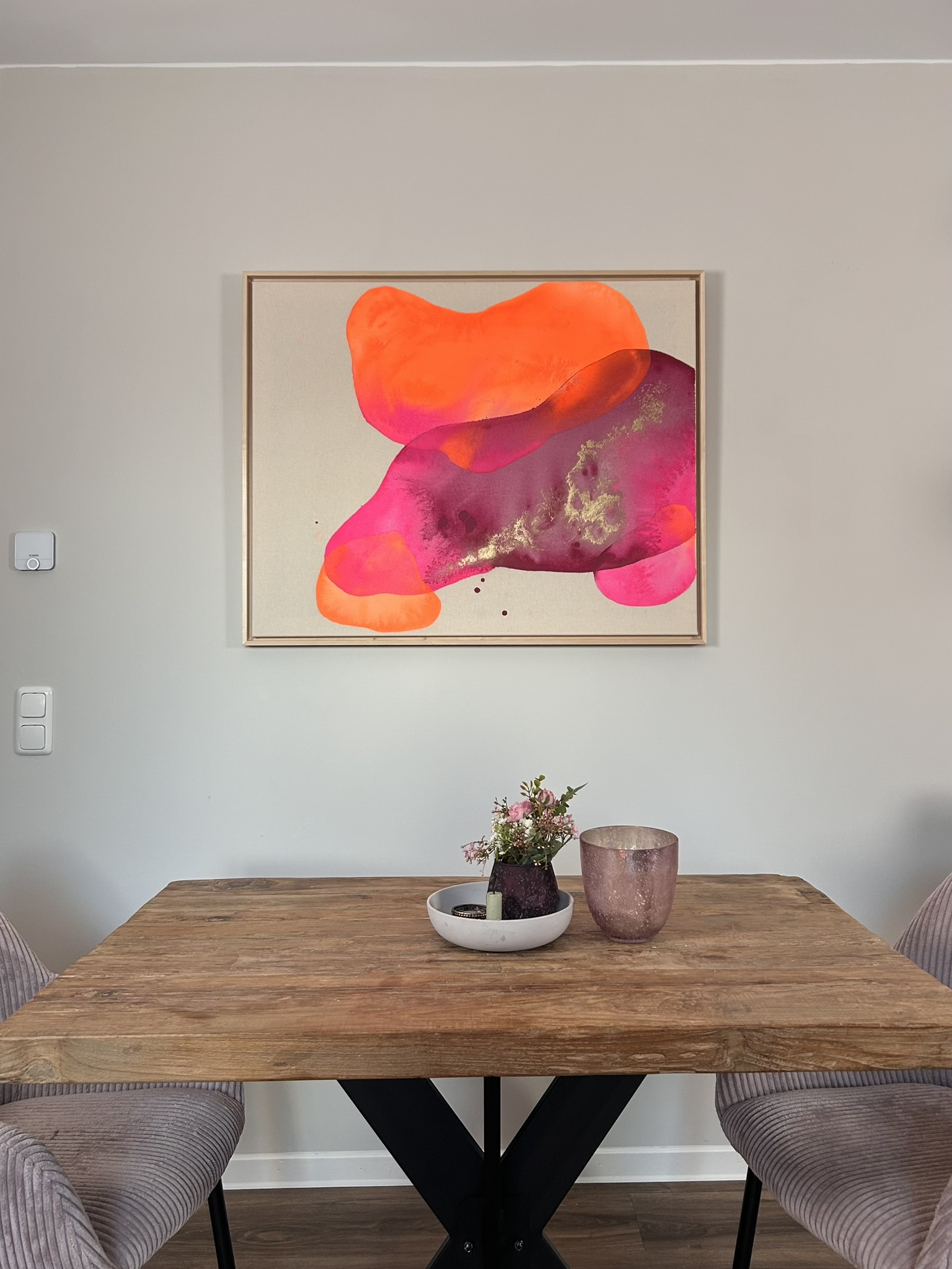 Stille Bewegung, 2026, Acryl und Gold auf roher Baumwollleinwand, Ansicht 2